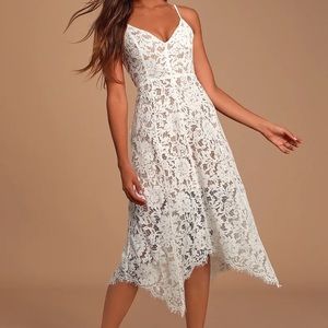 Lulus One Wish White Lace Midi Dress